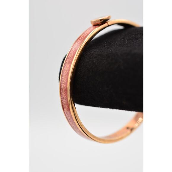 Coach Bangle Bracelet Rose Gold Tone Pink Glitter Enamel Thailand Signed Bin7 - Picture 2 of 12